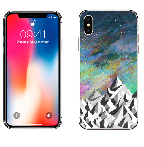 Наклейка на Телефон Apple iPhone X Пора в горы,  купить в Москве – интернет-магазин Allskins, горы, природа, геометрия, серый, монохром