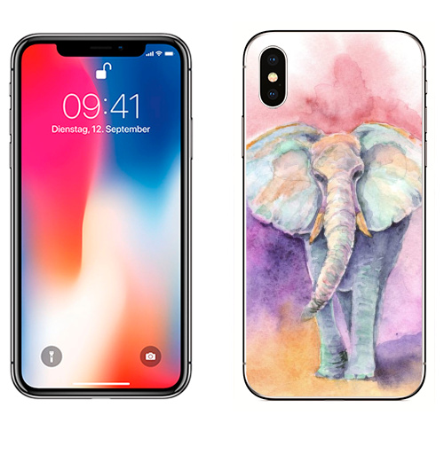 Наклейка на Телефон Apple iPhone X Весенний слон,  купить в Москве – интернет-магазин Allskins, позитив, настроение, акварель, слоны, радость