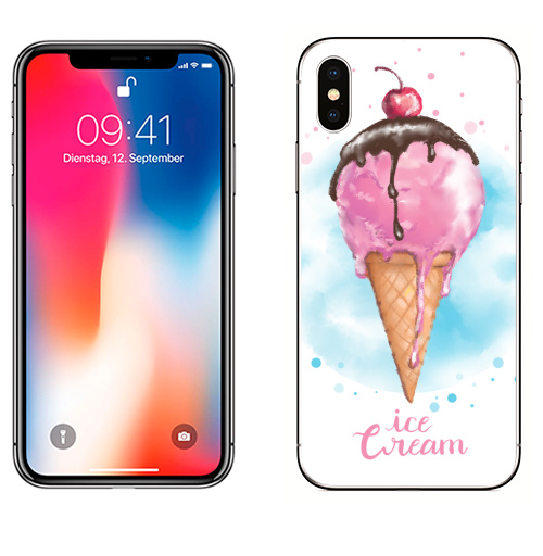 Наклейка на Телефон Apple iPhone X Фруктовое мороженко,  купить в Москве – интернет-магазин Allskins, мороженое, розовый, мило, вкусняшки, вкусный, вкуснятина, лето, летний, шоколадный