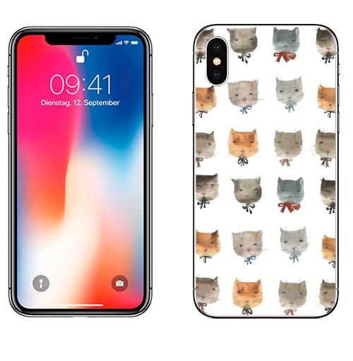 Наклейка на Телефон Apple iPhone X Котитки девять,  купить в Москве – интернет-магазин Allskins, милые животные, кошка, зверушки, животные, серый, подарки, снег, лев