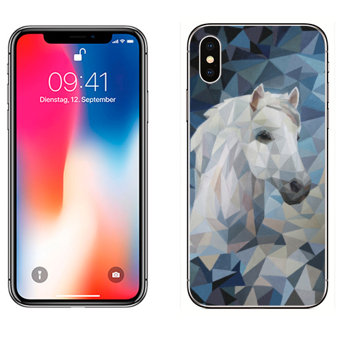 Наклейка на Телефон Apple iPhone X Белая_Лошадь,  купить в Москве – интернет-магазин Allskins, лошадь, белая, белаялошадь, полигональный, полигональная_лошадь, геометрия, абстрация, современный
