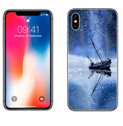 Наклейка на Телефон Apple iPhone X Кораблик в звездной пыли,  купить в Москве – интернет-магазин Allskins, корабль, звезда