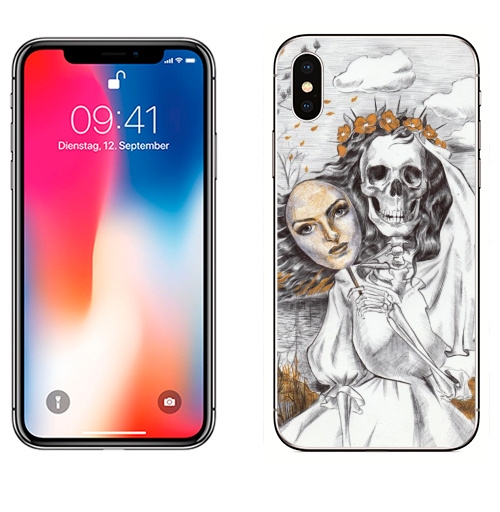 Наклейка на Телефон Apple iPhone X Последняя невеста,  купить в Москве – интернет-магазин Allskins, смерть, скелет, череп, невеста, маска, графика