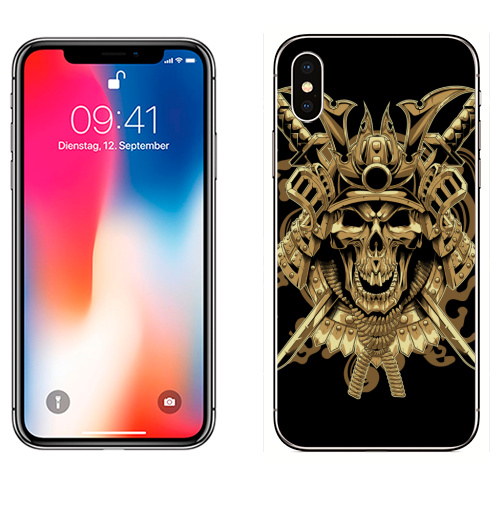 Наклейка на Телефон Apple iPhone X Ярость самурая,  купить в Москве – интернет-магазин Allskins, восток, Япония, КАТАНА, череп, самурай