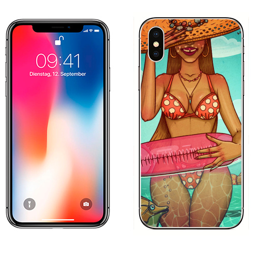 Наклейка на Телефон Apple iPhone X Летоморе,  купить в Москве – интернет-магазин Allskins, лето, морская, счастье, красота, солнце, радость, девушка