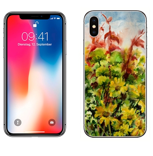 Наклейка на Телефон Apple iPhone X Цветы и солнце,  купить в Москве – интернет-магазин Allskins, позитив, любовь, желтые, цветы, лето