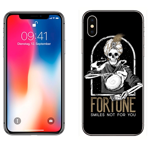 Наклейка на Телефон Apple iPhone X Удача улыбается не тебе,  купить в Москве – интернет-магазин Allskins, череп, удача, иллюстация, фортуна