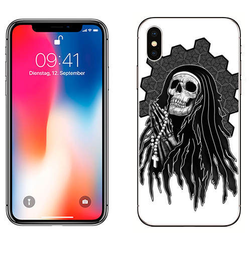 Наклейка на Телефон Apple iPhone X Молитва скелета,  купить в Москве – интернет-магазин Allskins, скелет, череп, молитва