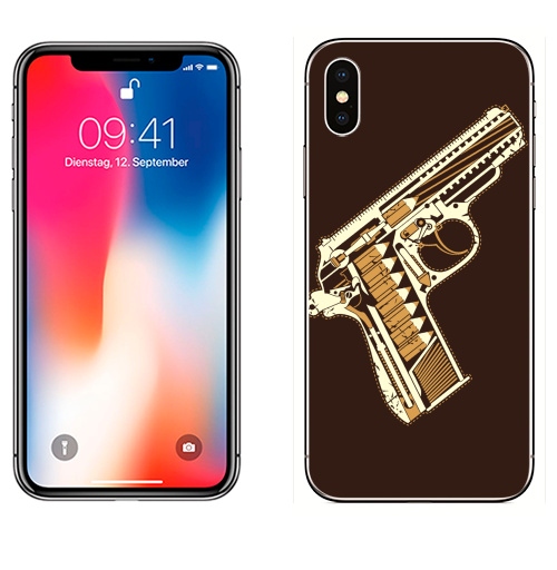 Наклейка на Телефон Apple iPhone X Gun,  купить в Москве – интернет-магазин Allskins, мужик, военные, оружие, карандаш, 300 Лучших работ