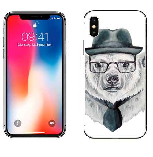 Наклейка на Телефон Apple iPhone X Белый медведь в шляпе,  купить в Москве – интернет-магазин Allskins, крутые животные, белыймедведь, белыемишки, животные, медведь, вдохновение, милые животные