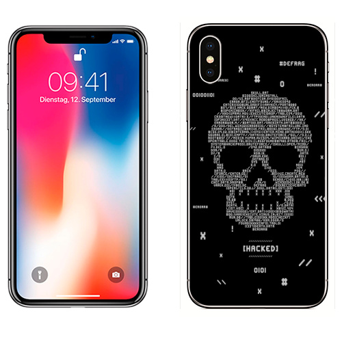 Наклейка на Телефон Apple iPhone X Код мертвеца,  купить в Москве – интернет-магазин Allskins, черно-белое, череп, прогаммирование, гики, код