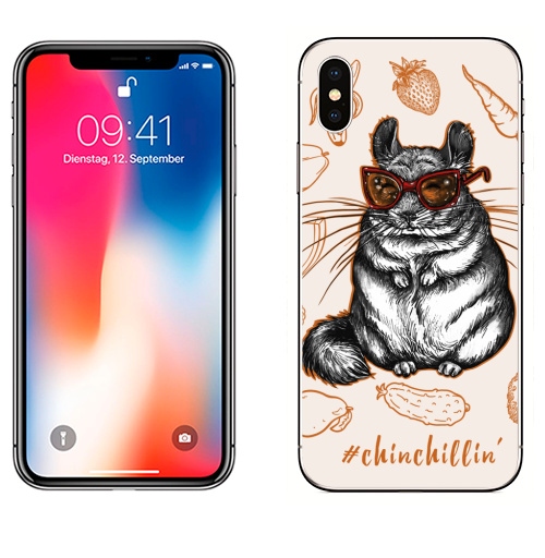 Наклейка на Телефон Apple iPhone X Чинчиллин,  купить в Москве – интернет-магазин Allskins, милые животные, животные, отдых, еда, вегетарианство, шиншилла, отпуск