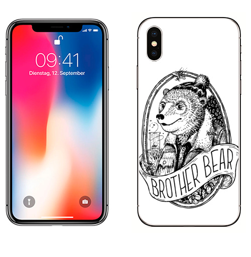 Наклейка на Телефон Apple iPhone X Брат Медведь,  купить в Москве – интернет-магазин Allskins, надписи, пасека, брат, графика, медведь