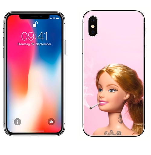 Наклейка на Телефон Apple iPhone X Барби повзрослела,  купить в Москве – интернет-магазин Allskins, прикол, барби, кукла, девушка, розовый, татуировки