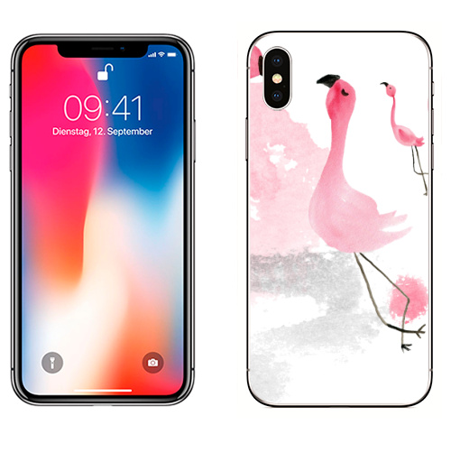 Наклейка на Телефон Apple iPhone X Акварельная иллюстрация фламинго,  купить в Москве – интернет-магазин Allskins, розовый, фламинго, акварель