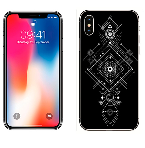 Наклейка на Телефон Apple iPhone X Мистическая геометрия,  купить в Москве – интернет-магазин Allskins, монохром, мистический, геометрический, геометрия, фигуры