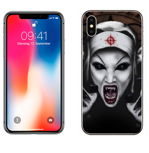 Наклейка на Телефон Apple iPhone X Пора обняться,  купить в Москве – интернет-магазин Allskins, мистика, для влюбленных, вампиры, дьявол, хоррор, хэллоуин, магия, укус, вурдалак, девушка