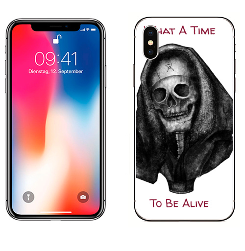 Наклейка на Телефон Apple iPhone X Прекрасное время для жизни,  купить в Москве – интернет-магазин Allskins, цинизм, смерть, череп, жизнь, любовь, конец, Прекрасный, мир
