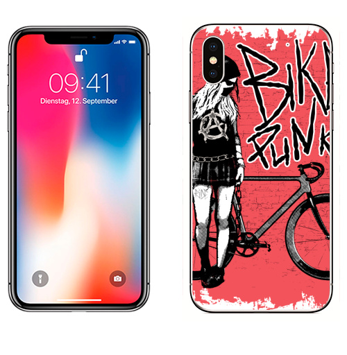 Наклейка на Телефон Apple iPhone X Панк Райдер,  купить в Москве – интернет-магазин Allskins, байк, панк, велосипед, спорт, рок, мотоцикл, мтб, ride, музыка