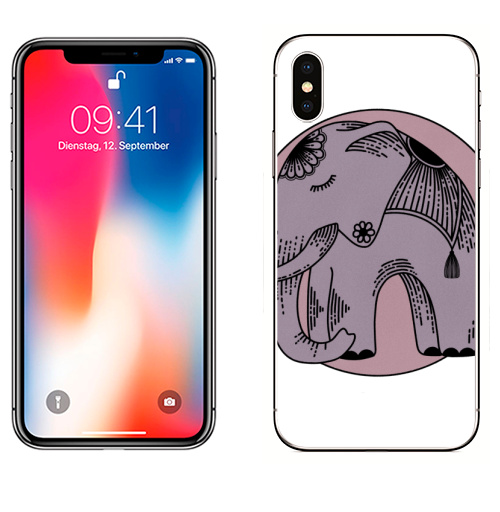 Наклейка на Телефон Apple iPhone X Сиреневый слон,  купить в Москве – интернет-магазин Allskins, классика, слоны, розовый, животные, природа