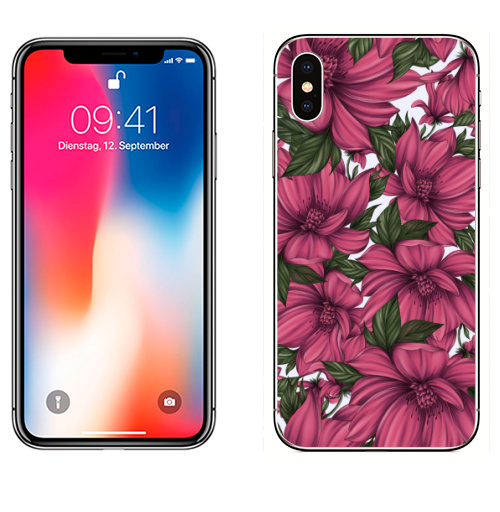 Наклейка на Телефон Apple iPhone X Цветик семицветик,  купить в Москве – интернет-магазин Allskins, цветы, пион, весна, лето, зеленые, листья, цветокакварель, цветочный_патерн, паттерн
