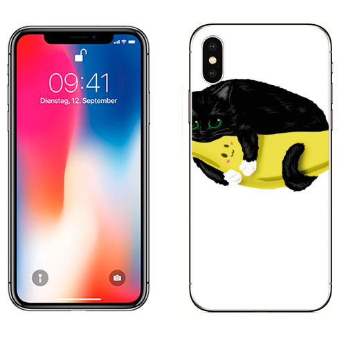 Наклейка на Телефон Apple iPhone X Моя банана,  купить в Москве – интернет-магазин Allskins, котята, банан, игрушки, черный