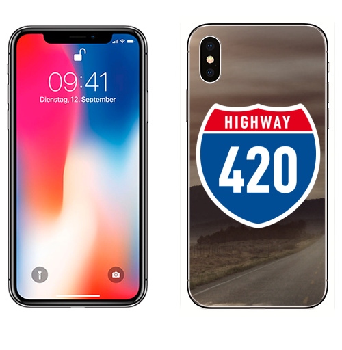 Наклейка на Телефон Apple iPhone X Highway 420,  купить в Москве – интернет-магазин Allskins, свобода, надписи, логотип, дым, надписи на английском, 300 Лучших работ