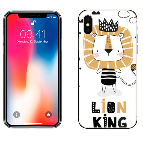 Наклейка на Телефон Apple iPhone X Король Лев - Принтериум,  купить в Москве – интернет-магазин Allskins, лев, король, мультфильмы, детские, мило, корона, джунглей, safari, lion