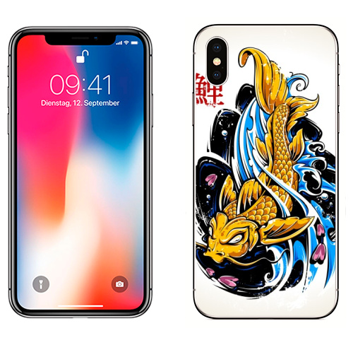Наклейка на Телефон Apple iPhone X Золотая мифологическая рыбка,  купить в Москве – интернет-магазин Allskins, стритарт, рыба, золото, Золотая, золотая рыбка, мифология