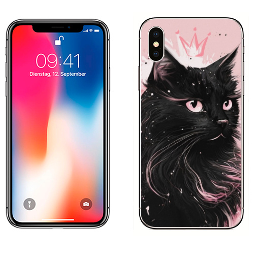 Наклейка на Телефон Apple iPhone X Властительница мурлыканья,  купить в Москве – интернет-магазин Allskins, сарказм, кошка, корона, королева, черный, кота, пушистая, розовый