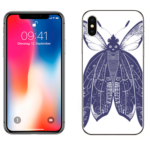 Наклейка на Телефон Apple iPhone X Мотыль,  купить в Москве – интернет-магазин Allskins, бабочки, череп