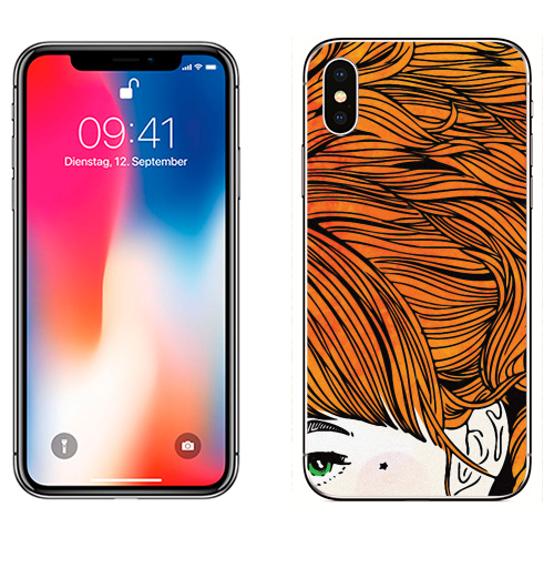 Наклейка на Телефон Apple iPhone X GINGER,  купить в Москве – интернет-магазин Allskins, волосы, девушка, рыжая