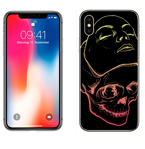 Наклейка на Телефон Apple iPhone X Маска и череп,  купить в Москве – интернет-магазин Allskins, лицо, череп, маска, голова