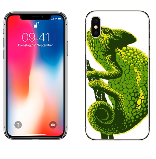 Наклейка на Телефон Apple iPhone X Хамелеон,  купить в Москве – интернет-магазин Allskins, зеленый, хамелеон