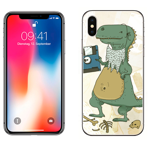 Наклейка на Телефон Apple iPhone X Dino,  купить в Москве – интернет-магазин Allskins, дискета, гики, динозавры