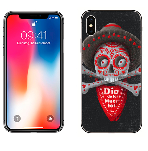 Наклейка на Телефон Apple iPhone X Dia de los Muertos,  купить в Москве – интернет-магазин Allskins, пикник, Мексика, череп, мертвый