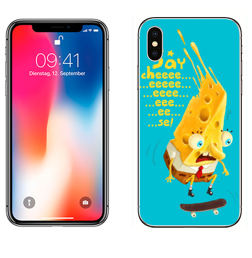 Наклейка на Телефон Apple iPhone X Say cheeeeeeeeeeeeeeeeeese!,  купить в Москве – интернет-магазин Allskins, сыр, мультфильмы, еда, скейтборд, улыбка