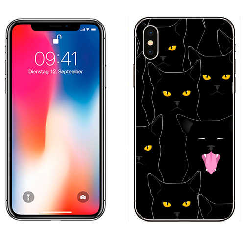 Наклейка на Телефон Apple iPhone X Котики detected,  купить в Москве – интернет-магазин Allskins, кошка, глаз, графика, улыбка, животные, 300 Лучших работ