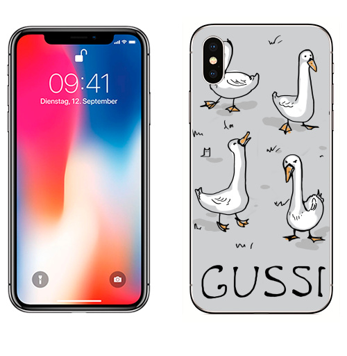 Наклейка на Телефон Apple iPhone X GUSSI,  купить в Москве – интернет-магазин Allskins, ГУСЬ, птицы