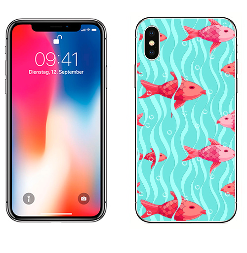 Наклейка на Телефон Apple iPhone X Море и рыбки,  купить в Москве – интернет-магазин Allskins, рыба, морская, волны, океаны, детские