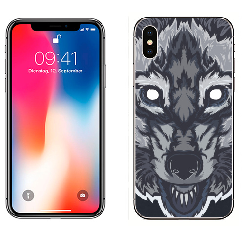 Наклейка на Телефон Apple iPhone X Оскалившийся волк,  купить в Москве – интернет-магазин Allskins, крутые животные, собаки, природа, волк, животные, голова, цвет