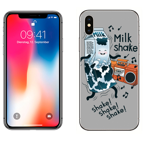 Наклейка на Телефон Apple iPhone X MilkShake!,  купить в Москве – интернет-магазин Allskins, музыка, еда, ноты, танцы, коктейль, молочный