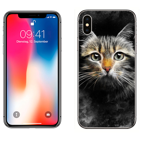 Наклейка на Телефон Apple iPhone X Кот,  купить в Москве – интернет-магазин Allskins, кошка, глаз, звезда, космос