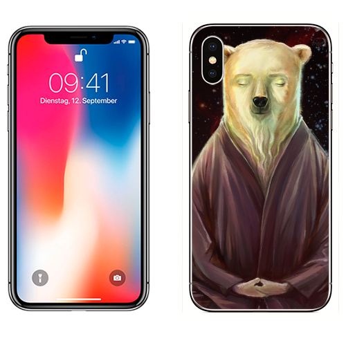 Наклейка на Телефон Apple iPhone X Познавший пустоту,  купить в Москве – интернет-магазин Allskins, крутые животные, дзен, медведь, йога