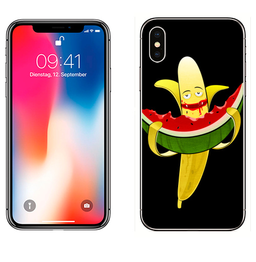 Наклейка на Телефон Apple iPhone X Мультифрукт,  купить в Москве – интернет-магазин Allskins, банан, фрукты, еда, вампиры, арбуз, прикол