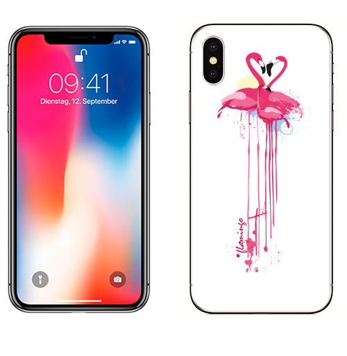 Наклейка на Телефон Apple iPhone X Фламинго ,  купить в Москве – интернет-магазин Allskins, мода, любовь, фламинго, птицы, розовый, для влюбленных, любофф