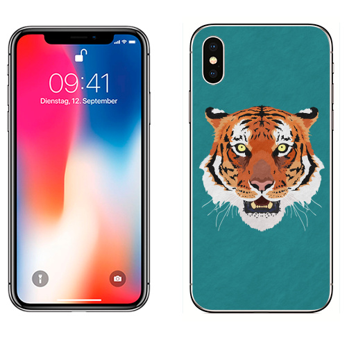 Наклейка на Телефон Apple iPhone X Hunter's eyes,  купить в Москве – интернет-магазин Allskins, животные, тигры, глаз, лес, охота, хищник