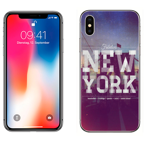 Наклейка на Телефон Apple iPhone X New York,  купить в Москве – интернет-магазин Allskins, Америка, стейтен, бронкс, куинс, бруклин, Ньюйорк, Бруклинский, мост, природа, NY