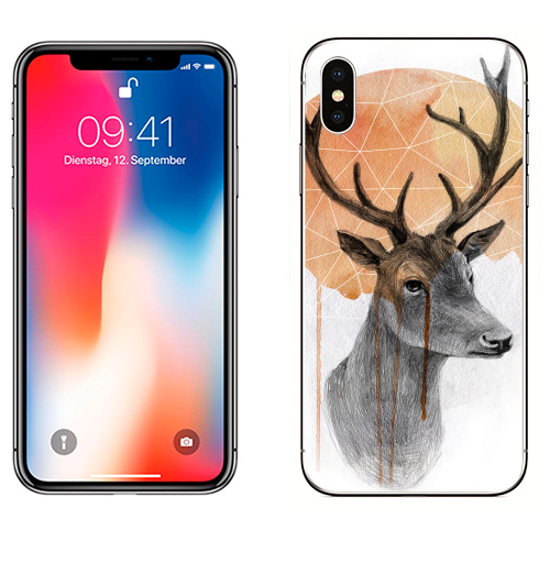 Наклейка на Телефон Apple iPhone X Sadness Deer,  купить в Москве – интернет-магазин Allskins, акварель, олень, животные, круг