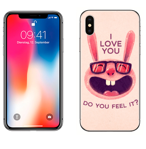 Наклейка на Телефон Apple iPhone X Влюбленный зая,  купить в Москве – интернет-магазин Allskins, заяц, животные, любовь, улыбка, сердце, хипстер, для влюбленных